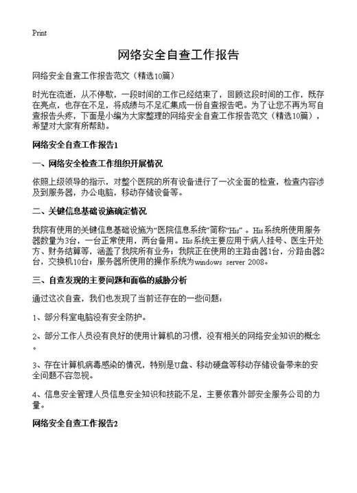 网络安全自查工作报告