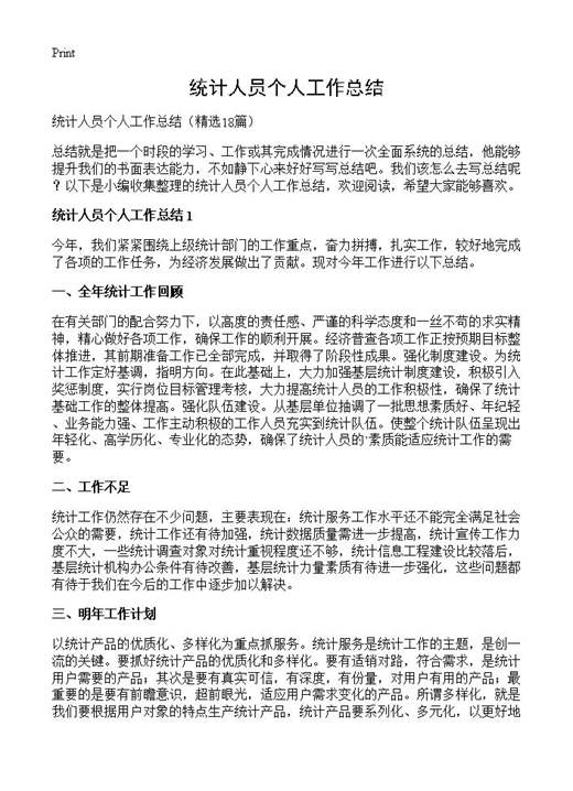 统计人员个人工作总结