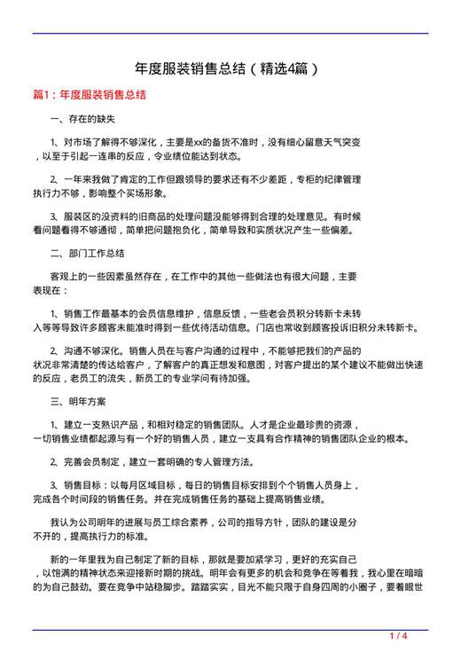 年度服装销售总结