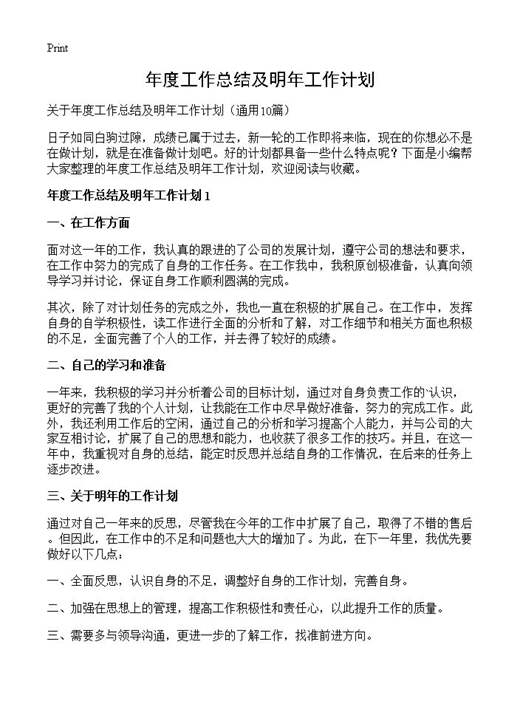 年度工作总结及明年工作计划
