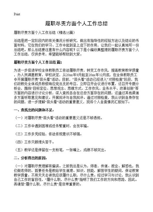 履职尽责方面个人工作总结