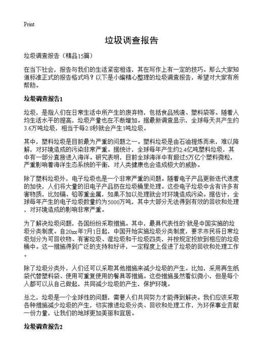 垃圾调查报告