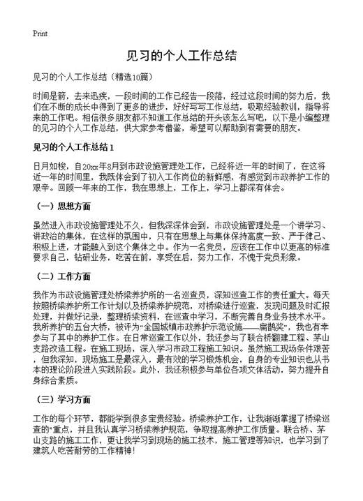 见习的个人工作总结