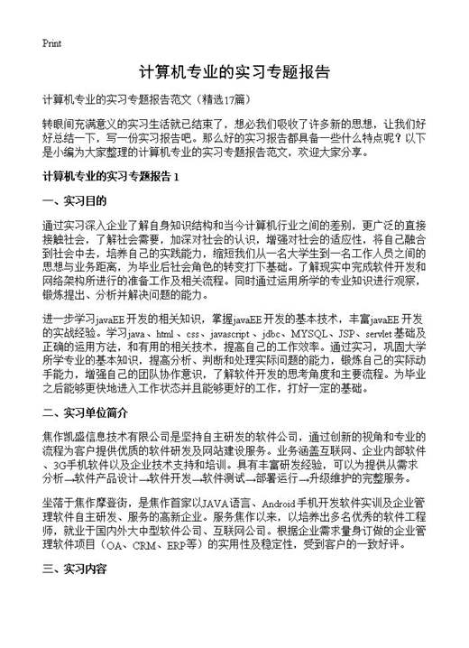 计算机专业的实习专题报告