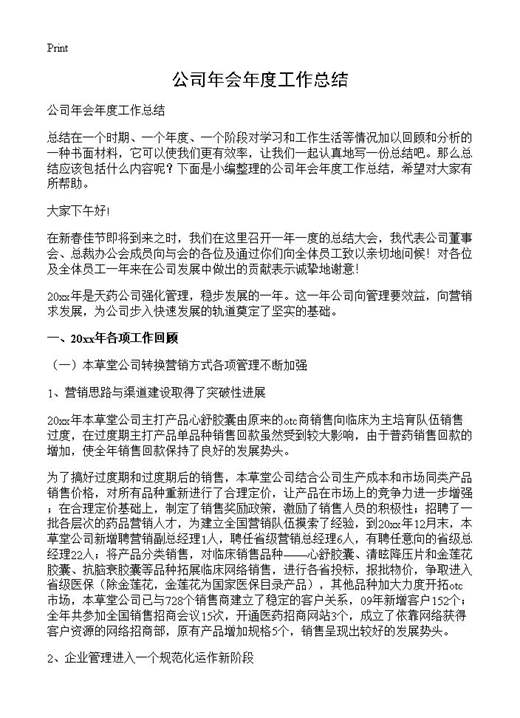 公司年会年度工作总结