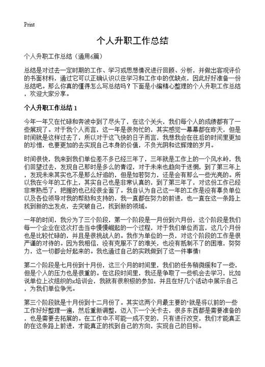 个人升职工作总结