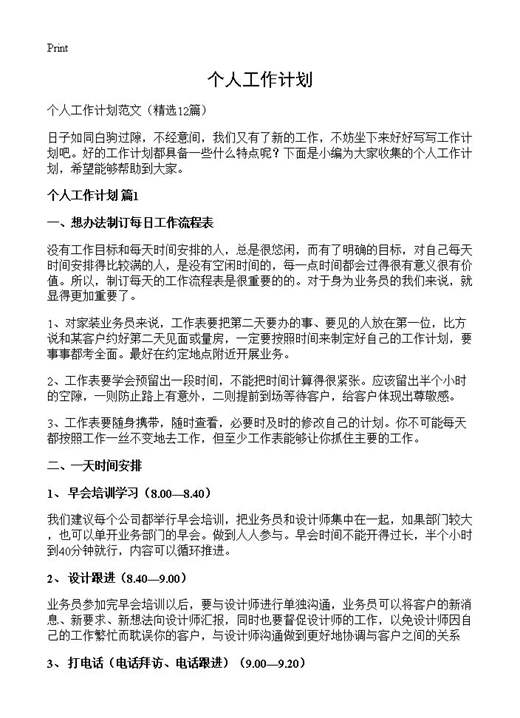 个人工作计划