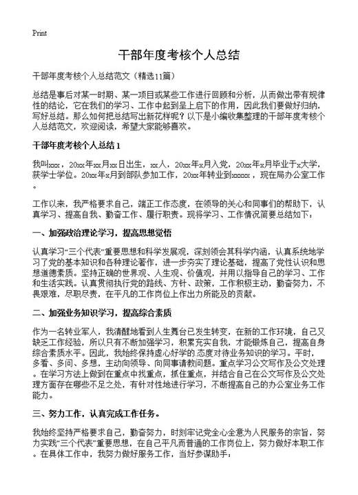 干部年度考核个人总结
