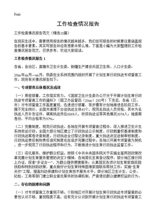 工作检查情况报告