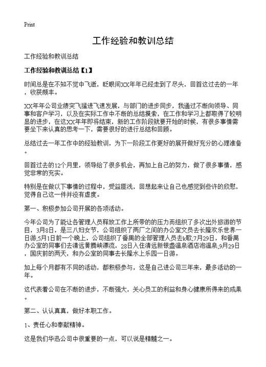 工作经验和教训总结