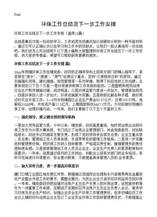 环保工作总结及下一步工作安排