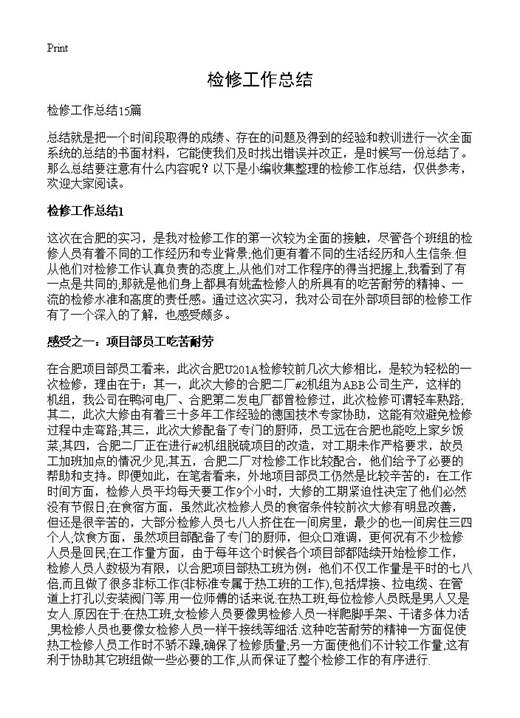 检修工作总结