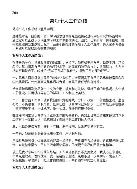 简短个人工作总结