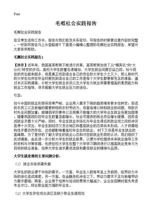 毛概社会实践报告