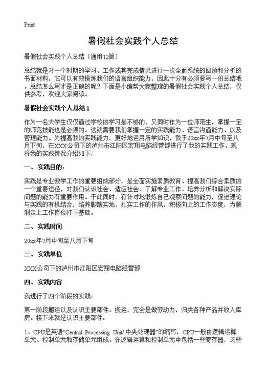 暑假社会实践个人总结