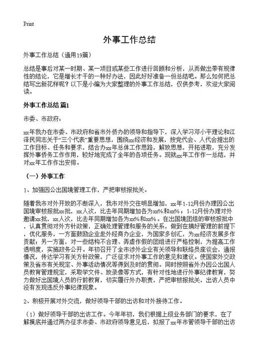 外事工作总结
