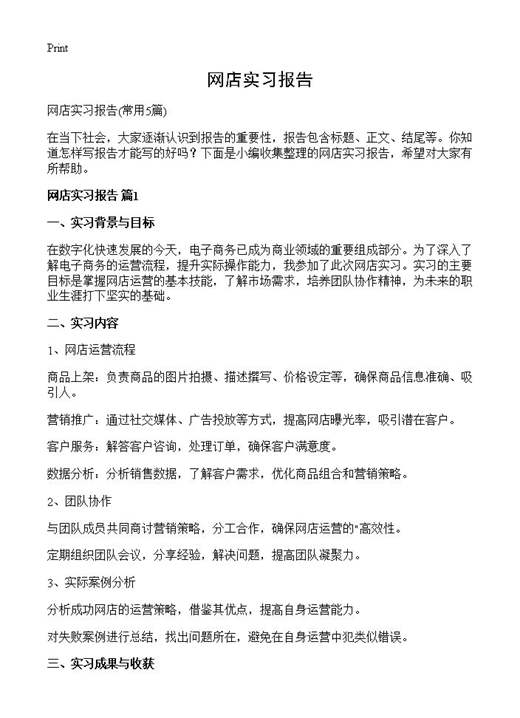 网店实习报告