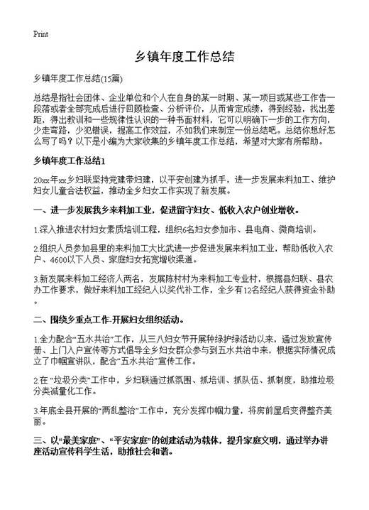 乡镇年度工作总结