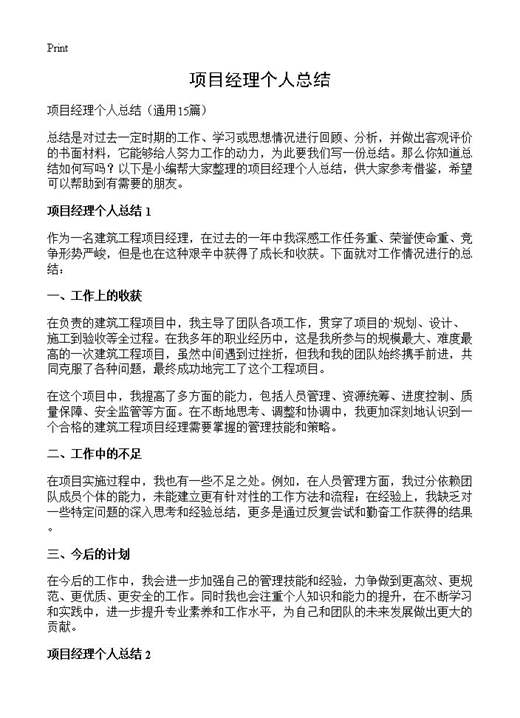 项目经理个人总结