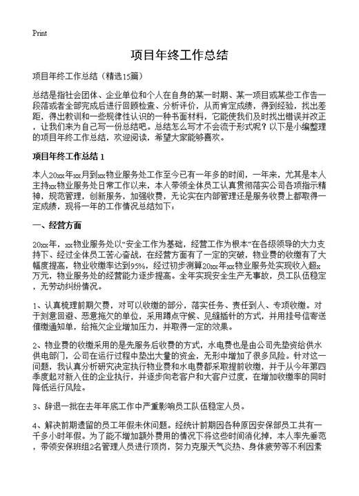 项目年终工作总结