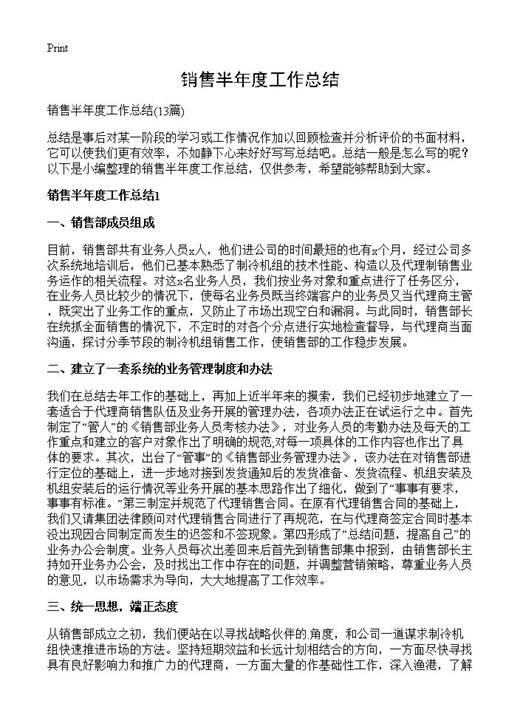 销售半年度工作总结