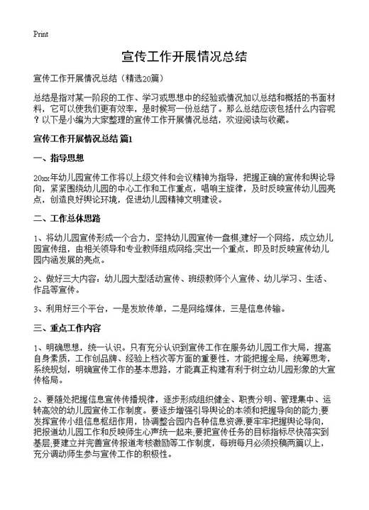 宣传工作开展情况总结