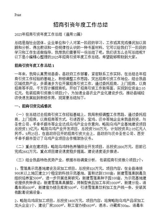 招商引资年度工作总结