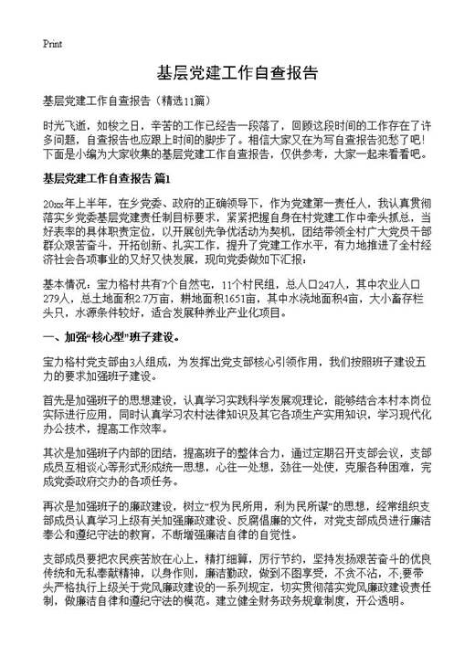 基层党建工作自查报告