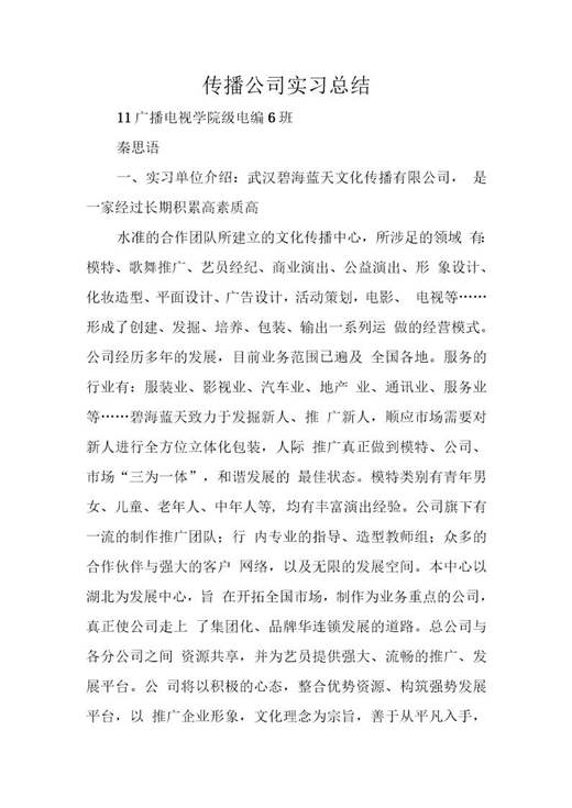 传播公司实习总结