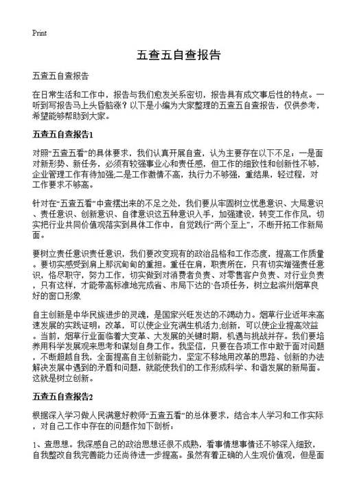 五查五自查报告