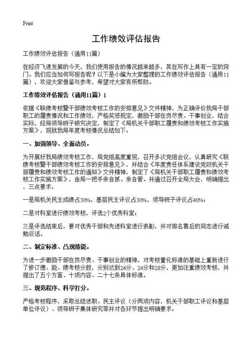 工作绩效评估报告
