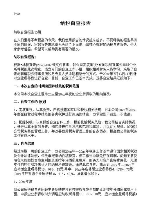 纳税自查报告