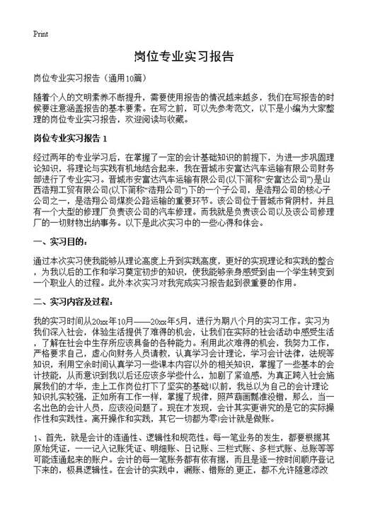 岗位专业实习报告