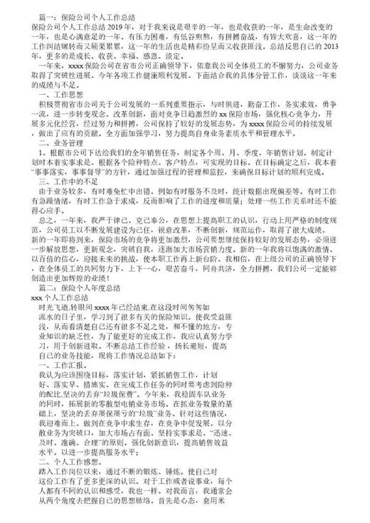 保险个人工作总结(共)