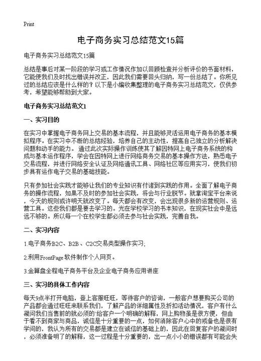 电子商务实习总结范文