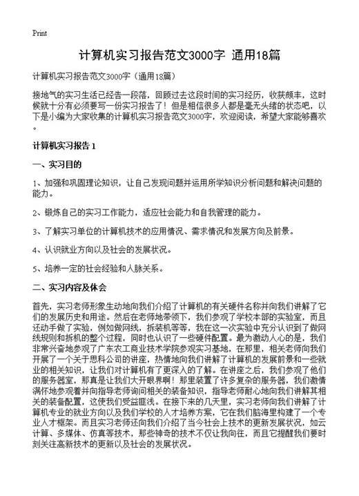 计算机实习报告范文3000字