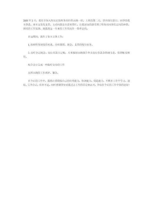 出纳转正工作总结报告个人范文