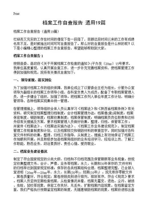 档案工作自查报告