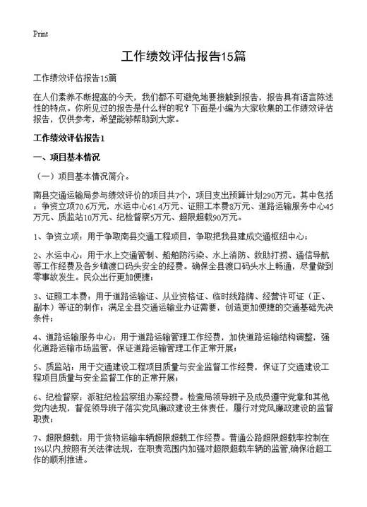 工作绩效评估报告