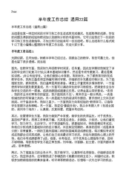 半年度工作总结