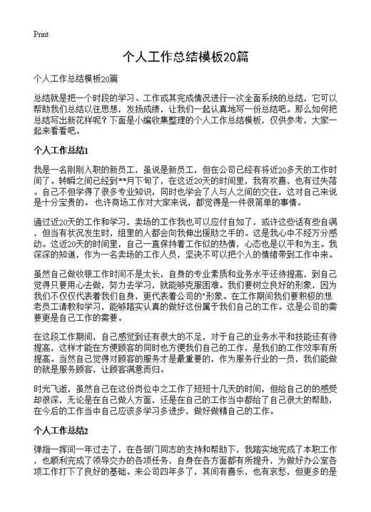 个人工作总结模板