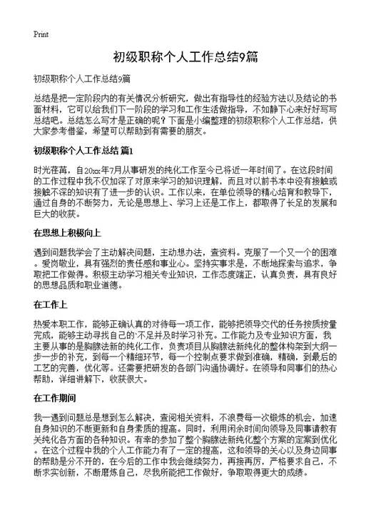 初级职称个人工作总结