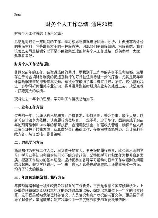 财务个人工作总结