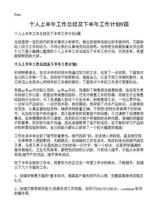 个人上半年工作总结及下半年工作计划