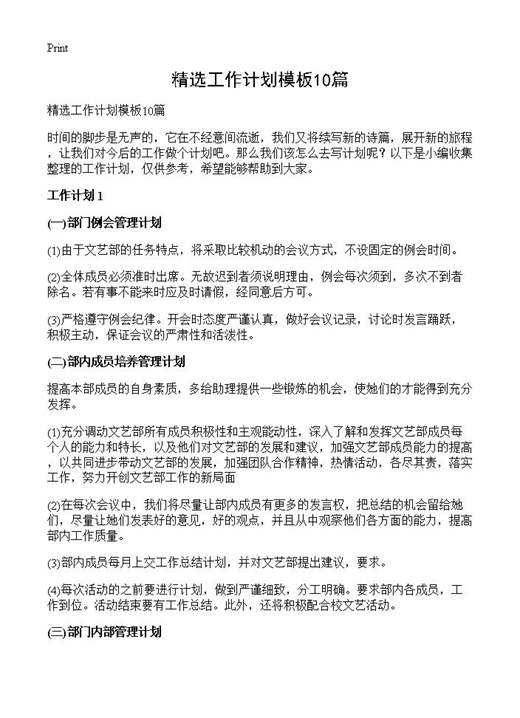精选工作计划模板