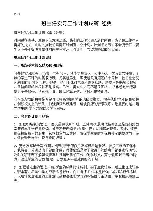 班主任实习工作计划
