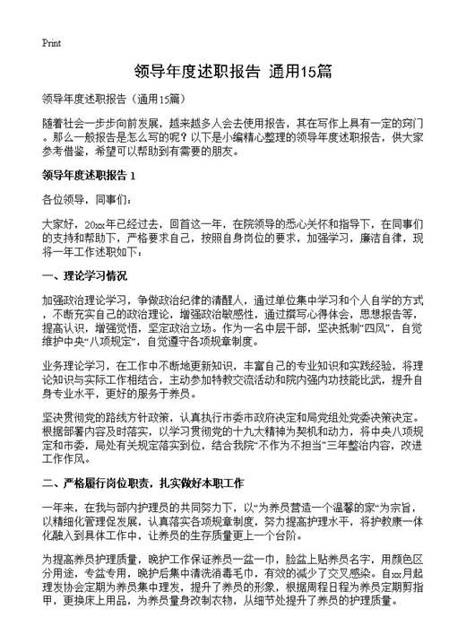 领导年度述职报告