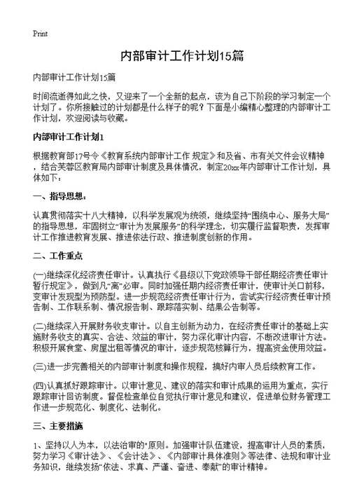 内部审计工作计划