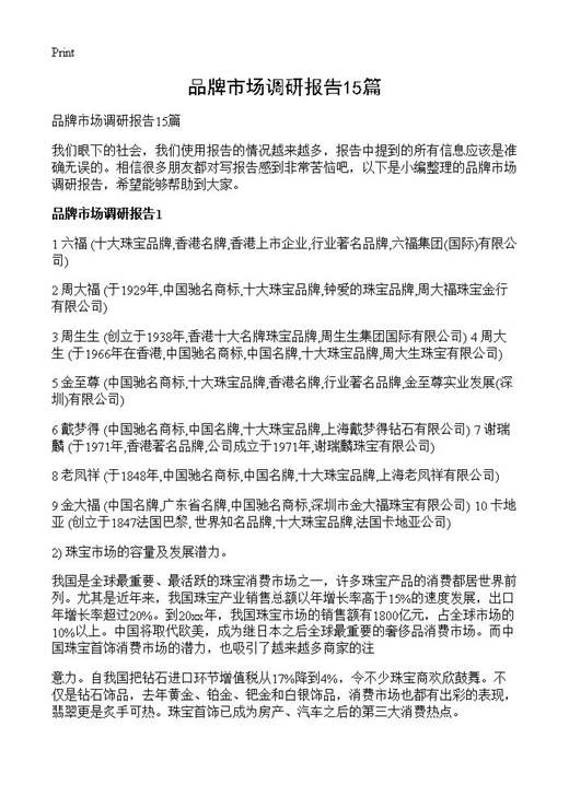 品牌市场调研报告