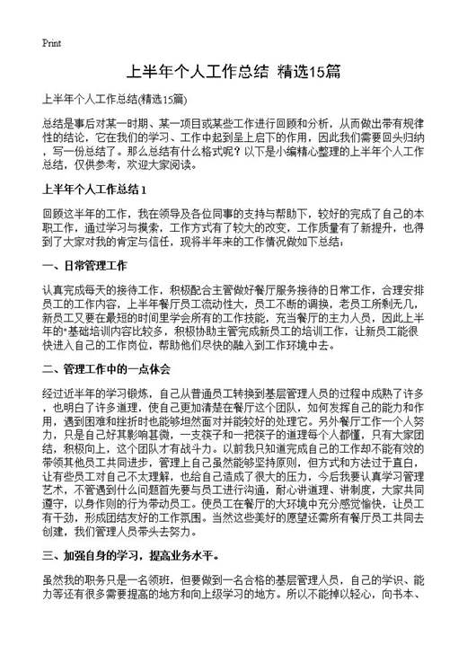 上半年个人工作总结